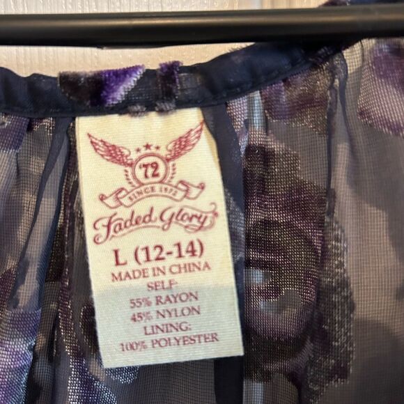 Vintage Navy Purple Velvet Burnout Sheer Boho Peasant Dark Fairy Blouse XL - Picture 4 of 13